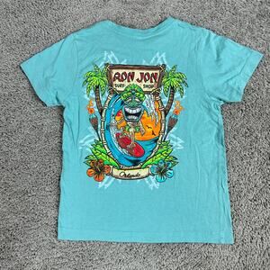 Ron Jon Surf Shop Shirt Boys Small Blue Aqua Tiki Surf God Orlando Short Sleeve
